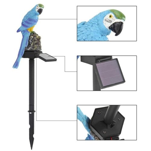 Dekoracyjna lampa solarna LED Papuga - niebieska