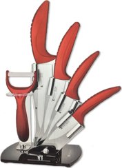 5-piece set of Imperial Collection ceramic knives with stand - red