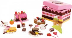 A wooden box full of sweets to play with
