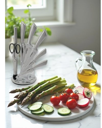 Stainless steel kitchen knife set with stand - 8 pcs