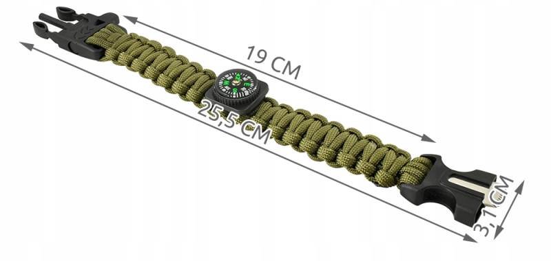 Bransoletka survivalowa z kompasem w kolorze zielonym