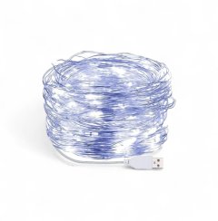 Vnitřní vánoční mikro řetěz 10 m 100 LED USB - studená bílá