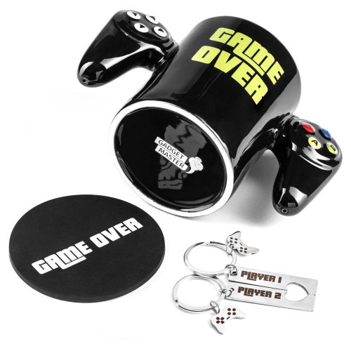 GAME OVER player set - mug, coaster, and keychains