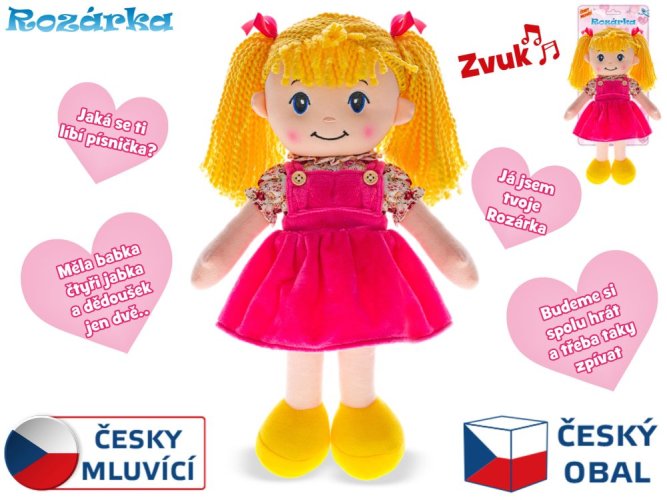 Bábika Rozárka, mäkké telo, 35 cm, na batérie, česky hovoriaca blondínka, 0m+, v taške