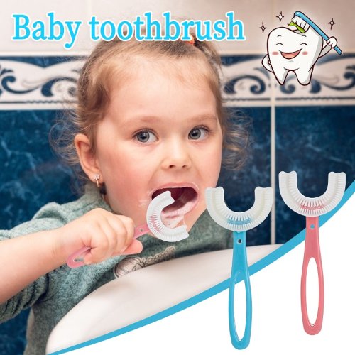 Bàn chải đánh răng hình chữ U cho bé 6-12 tuổi - hồng