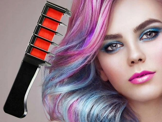 Comb with coloured hair chalks - 8 colours