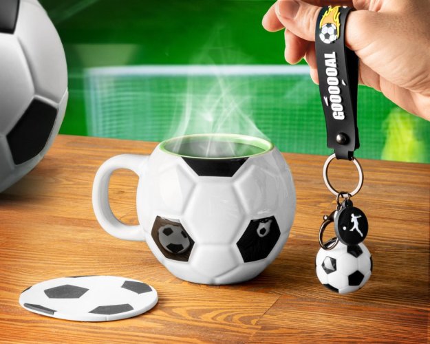 Soccer player set - mug, coaster, and keychain