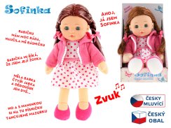 Lalka Sofinka brązowa dziewczynka 31 cm mrugające miękkie ciało na baterie czeski mówiący w pudełku