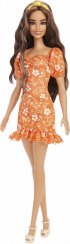 Barbie Fashionista s bílými a oranžovými květinovými šaty  - MATTEL