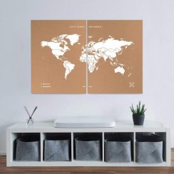 Korková nástěnná mapa světa- přírodní, bílá XXL