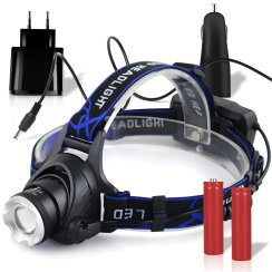 Czołowa latarka LED, wodoodporna, akumulatorowa, LED COB, zasięg 300 m