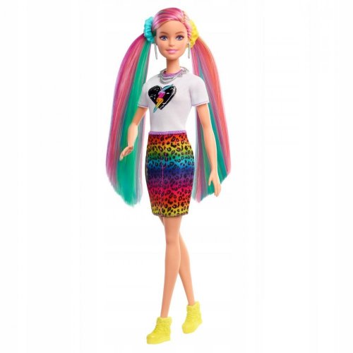 Barbie leopardí panenka s duhovými vlasy - MATTEL