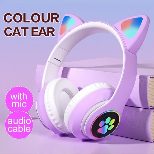 Bezdrôtové slúchadlá s mačacími ušami - B39M, fialové