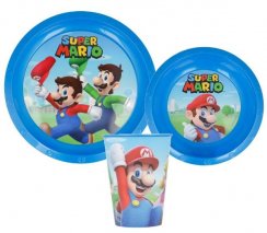 Detský plastový riad Super Mario - tanier, miska, kelímok