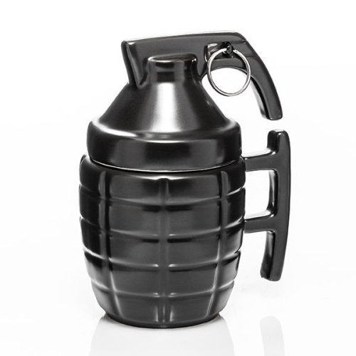 Grenade-shaped mug with round spout - BLACK