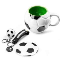 Soccer player set - mug, coaster, and keychain