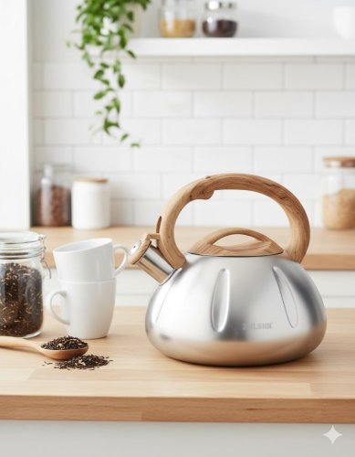 Traditional steel kettle 3 l with silicone handle, beige-KOPIE