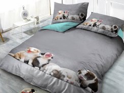 3D Microsatin bedding PUPPIES - grey 140x200 and 70x90cm