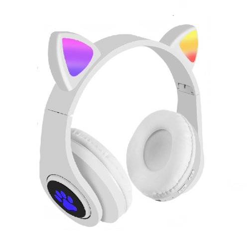 Słuchawki bezprzewodowe bluetooth radio fm mp3 kocie uszy podświetlenie led - B39M, białe