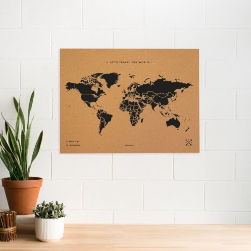 Korková nástěnná mapa světa- přírodní, černá L