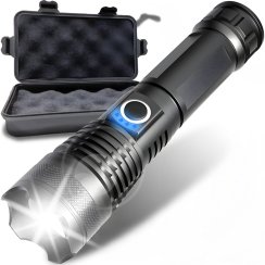 Silná taktická LED svítilna XHP90 se zoomem, survivalová, na baterie