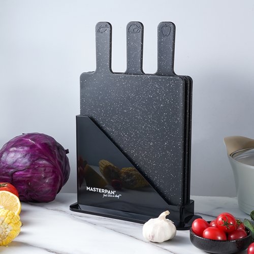 Set of cutting boards with marble pattern on stand - 3 pcs
