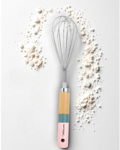 Whisk with wooden handle - pink-blue