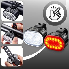 Přední a zadní LED světlo na kolo akumulátorové - sada - ER1030