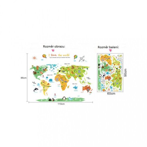 Self-adhesive children's world map with animals