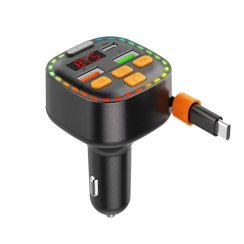 Bezprzewodowy nadajnik FM Bluetooth do samochodu T02 z wbudowanym kablem i funkcją szybkiego ładowania PD 3,1 A