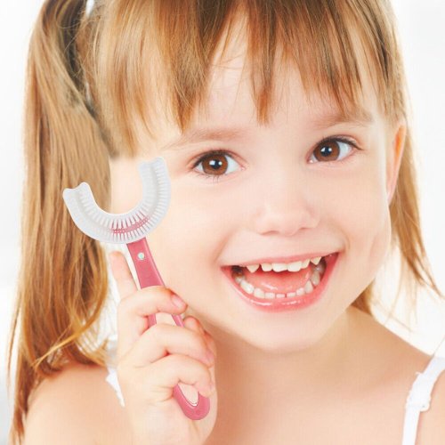 Bàn chải đánh răng hình chữ U cho bé 6-12 tuổi - hồng