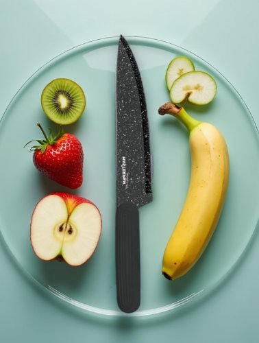 Set of kitchen knives with marble pattern and stand - 8 pcs