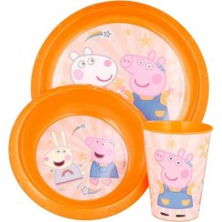 Trojdílný set nádobí pro děti Prasátko Pepa - oranžový