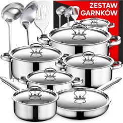 Zestaw stalowych garnków kuchennych 15 elementów – patelnia, chochle, pokrywki - OR205