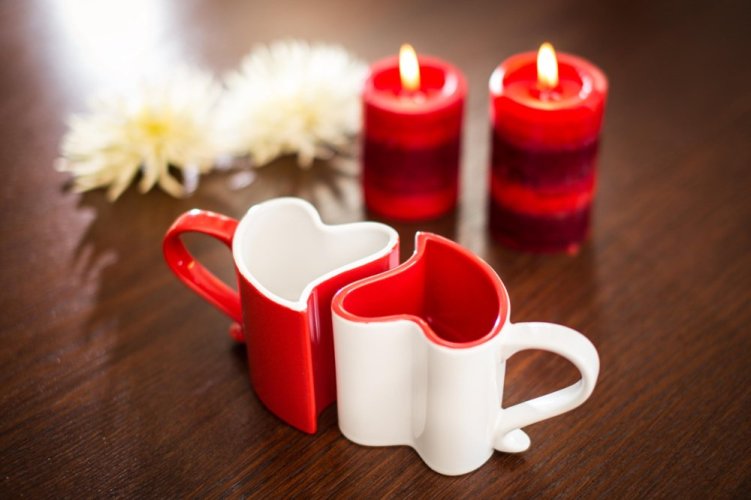 Romantic red and white ceramic cups