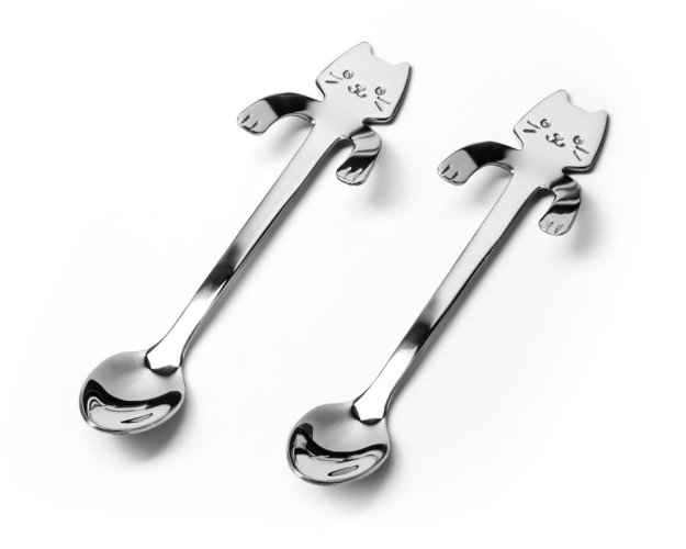 Miniature cat-shaped spoons - set of 2 SILVER