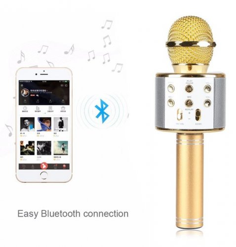 Bezdrôtový bluetooth karaoke mikrofón WS-858 - Zlatý