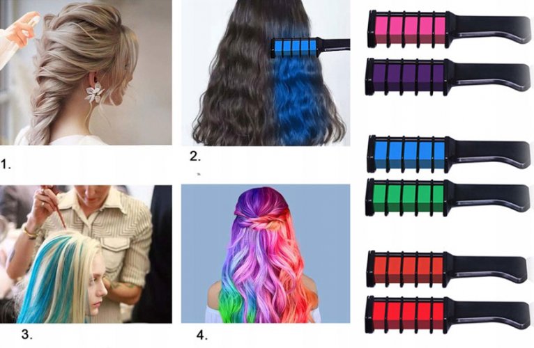 Comb with coloured hair chalks - 8 colours