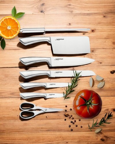 Stainless steel kitchen knife set with stand - 8 pcs
