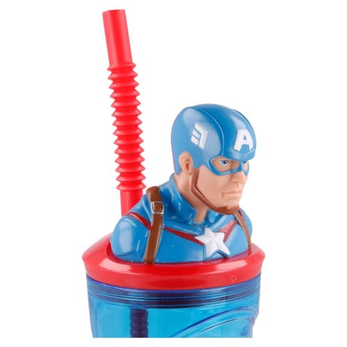 Pohár so slamkou a 3D postavičkou Marvel Avengers Capitan America 360ml