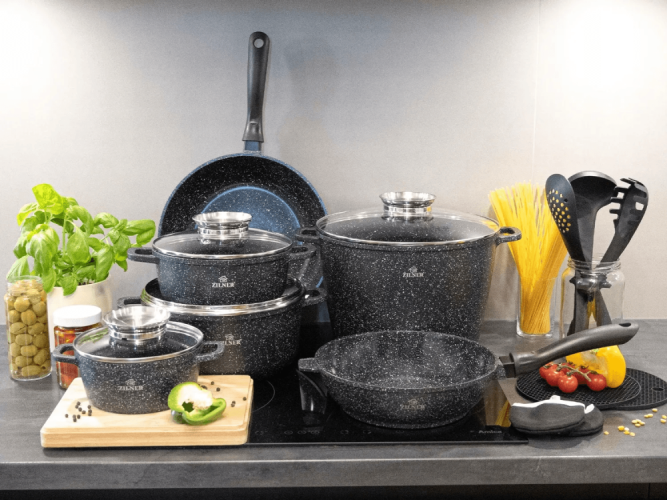 Set of marble cookware with non-stick surface - 17 pcs