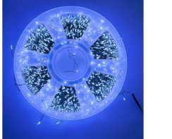 Venkovní vánoční nano řetěz 20 m 600 LED se záblesky s časovačem zelený kabel - modrá