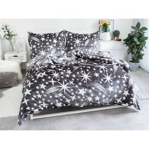 Linen SAMIRA microplush - stars grey 140x200 and 70x90cm
