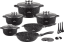 Marble cookware set with pans and accessories - 17 pcs, black