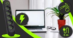 Przedłużacz 5 m – listwa zasilająca 5 gniazd, 3× USB, ochrona przepięciowa, wyłącznik