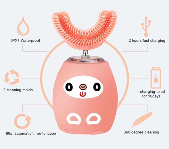 Detská vibračná elektrická zubná kefka - ružová