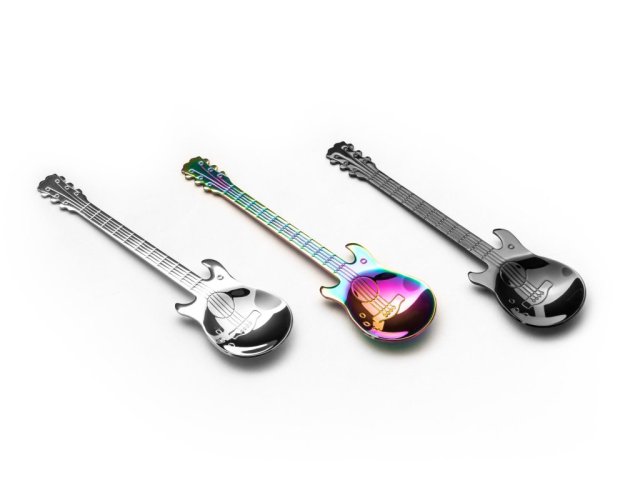 Metal guitar-shaped spoons, COLORFUL - set of 3