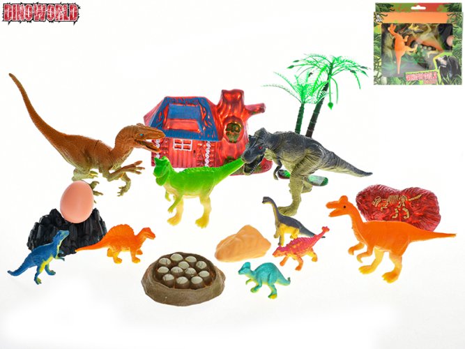 Súprava dinosaurov Dinoworld s príslušenstvom, 19 dielov v krabici