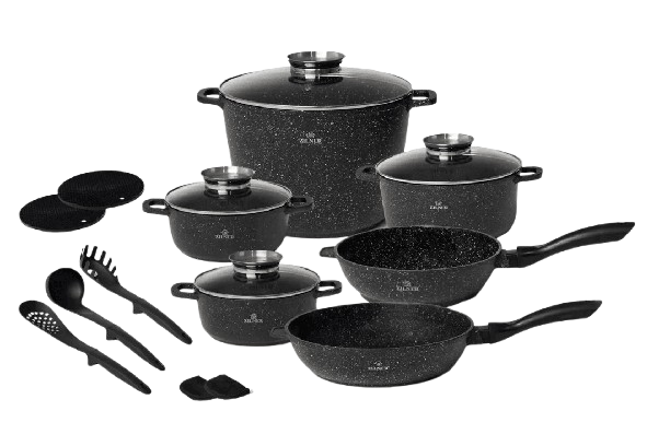 Set of marble cookware with non-stick surface - 17 pcs