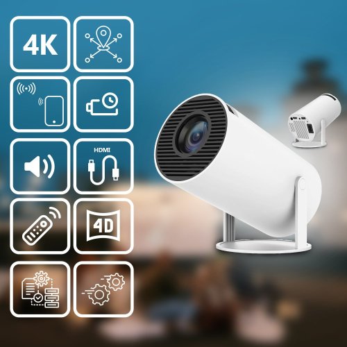 Android TV WiFi Full HD Máy chiếu thông minh di động có loa xoay